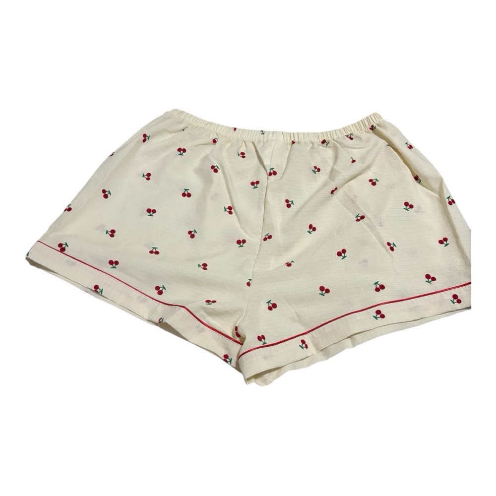 Pajama Set with Red Cherry Pattern and Red Piping W Size XL Cream/Red/Green - Picture 4 of 12